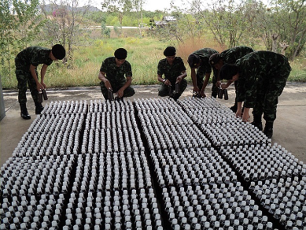 Royal Thai Army producing AEM and bottling for supplying AEM to affected citizens