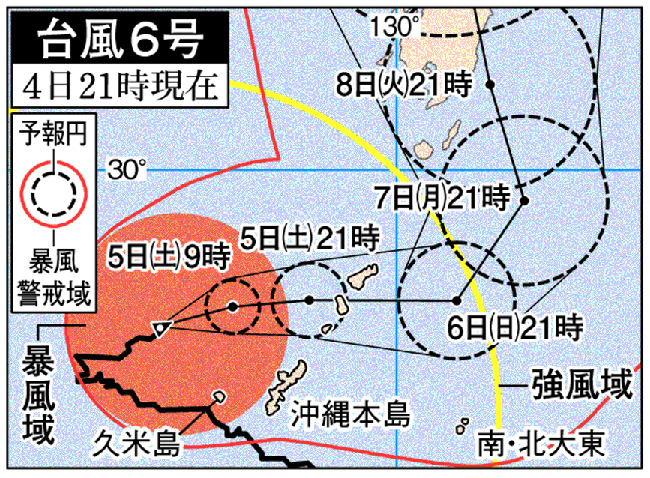 Forecast circle on August 4, 2003 (courtesy of the Okinawa Times)